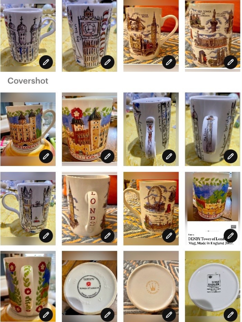 London Historical Sites on 3 Different Mugs,detailing differing styles of artist